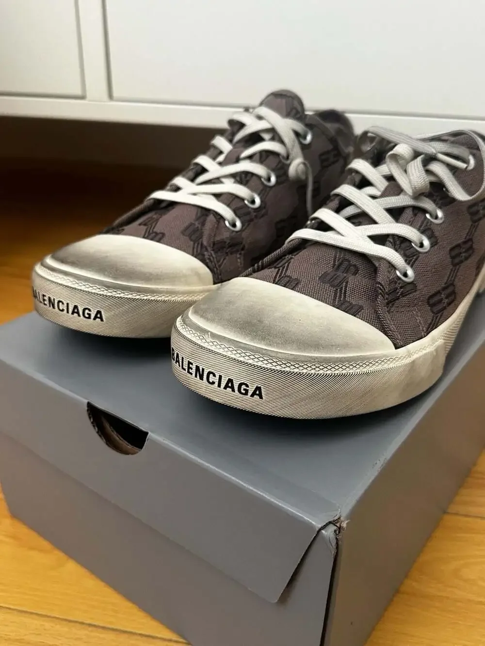Balenciaga Paris BB Monogram Jacquard Low-Top Sneakers in Dark Mink/Brown